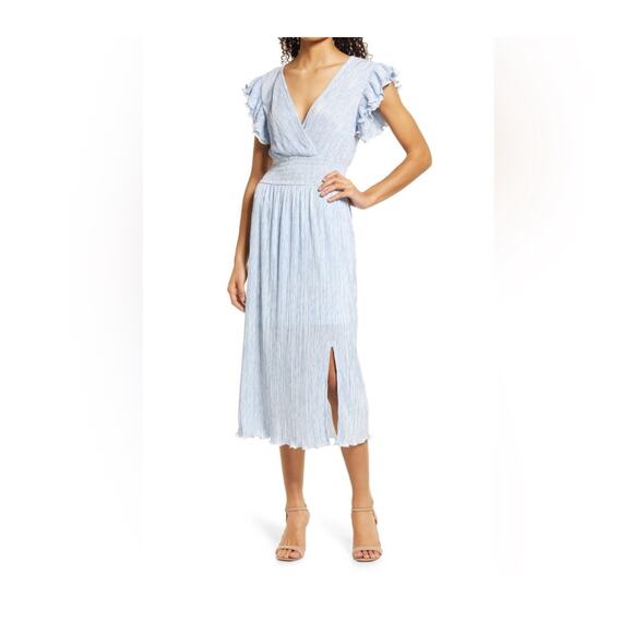 Chelsea28 Flutter Sleeve Plisse Midi Plus Dress 3X Blue Falls Camo Nordstrom - Picture 1 of 8